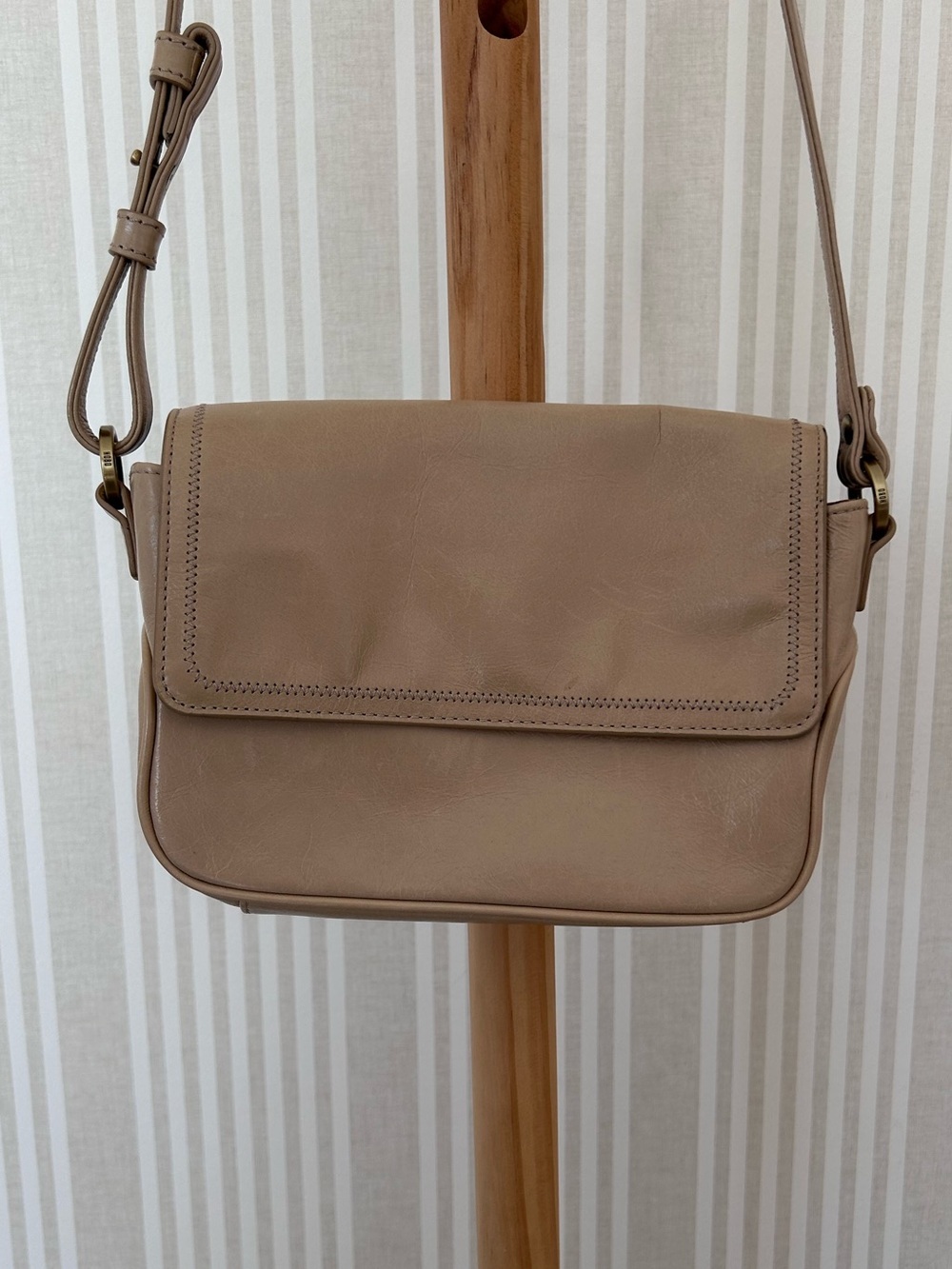 Hobo Crossbody Parchment Beige Genuine Leather Bag $258 MSRP